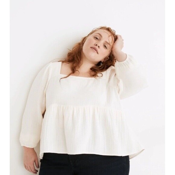 Madewell Plus Lightspun‎ Millbrook Puff-sleeve Peplum  Size M Light Yellow - Picture 1 of 10
